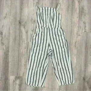 Old Navy Jumpsuit Blue Striped Cropped Linen Blend Sleeveless Square Neck Size S